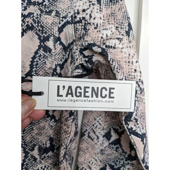 L'AGENCE Celine Slim Denim Jacket Snake Print Coral Paloma Pink Size S/P Stretch - Picture 8 of 10
